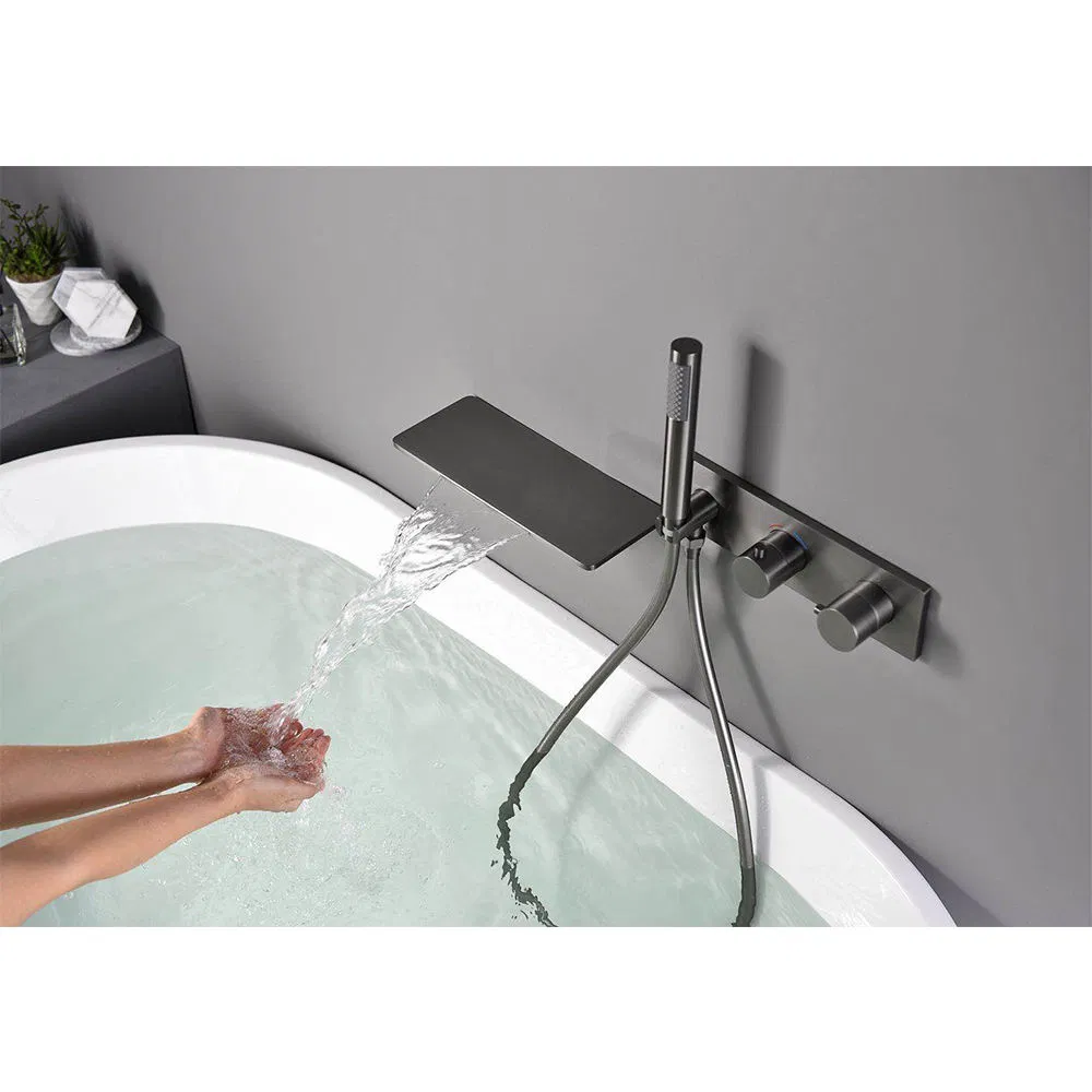 Thermostatic Waterfall Exposed Brass Brushed Gold Finished Bath Faucet