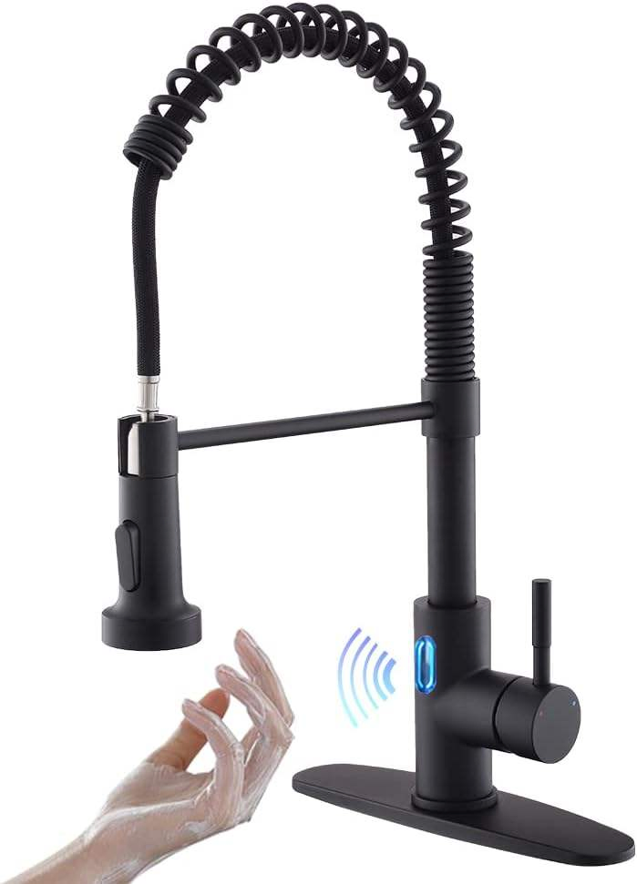 Touchless Kitchen Faucet with Pull Down Sprayer LED Light Single Handle Kitchen Sink Faucet Motion Sensor Smarthands-Free Black