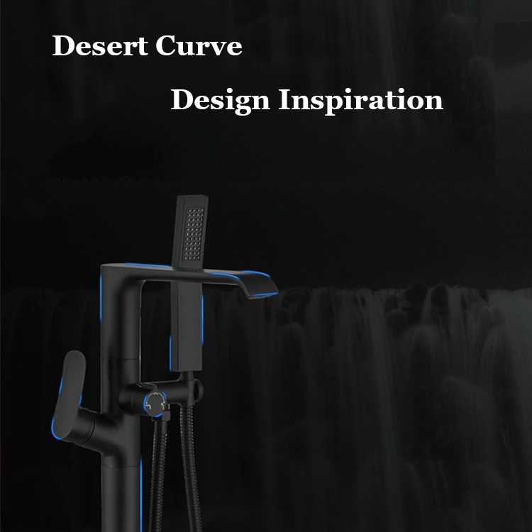 Sanipro Luxury Waterfall Bath Tub Faucets Floor Stand Freestanding Bathtub Filler Mixer Taps Brass Bathroom Shower Faucet Set