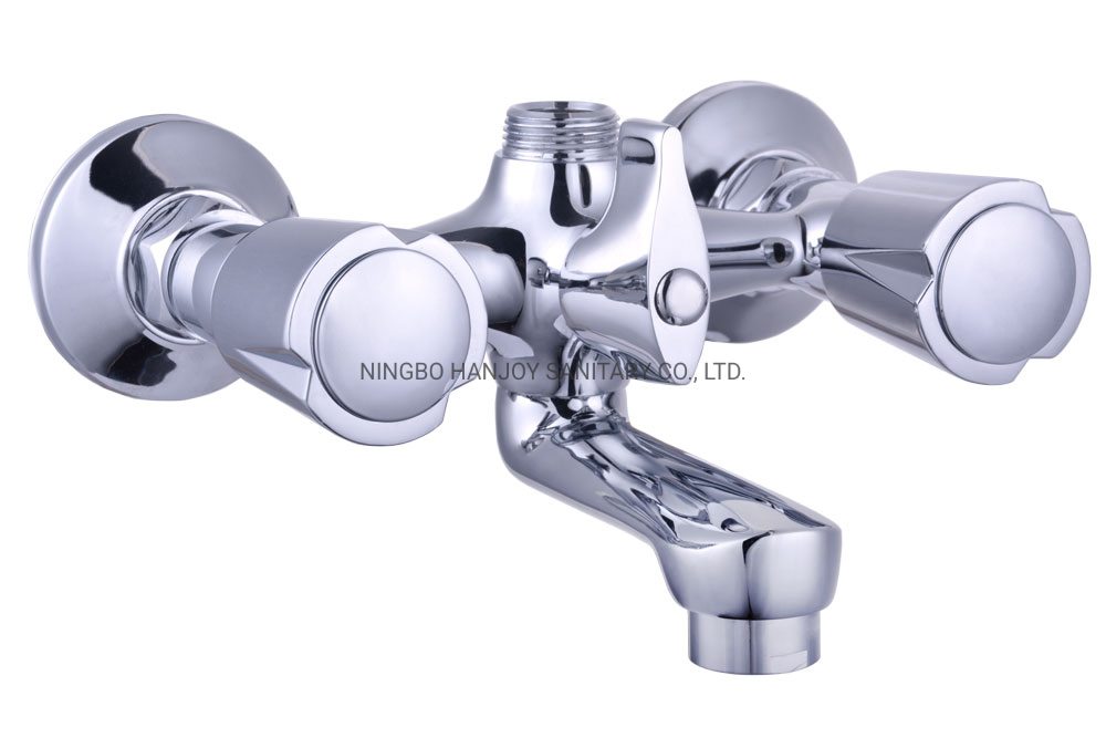 Brass Deck Mounted Double Handle Bridge Kitchen Faucet (H56-107)