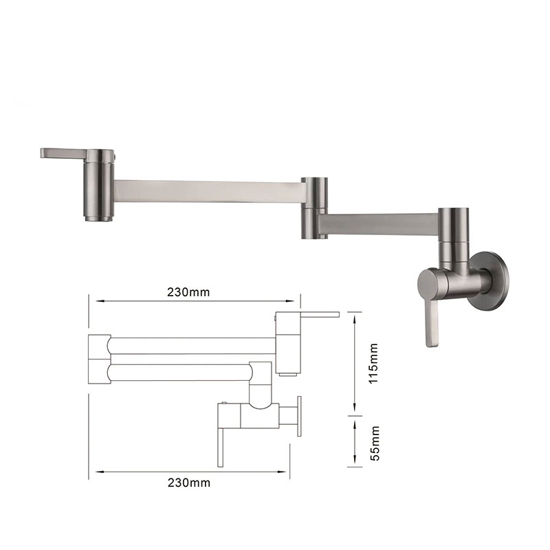 Factory Direct Price Pex Wall Mounted Chrome Water Arm Tap Above Over Stove Stovetop Spigot Pot Filler Faucet
