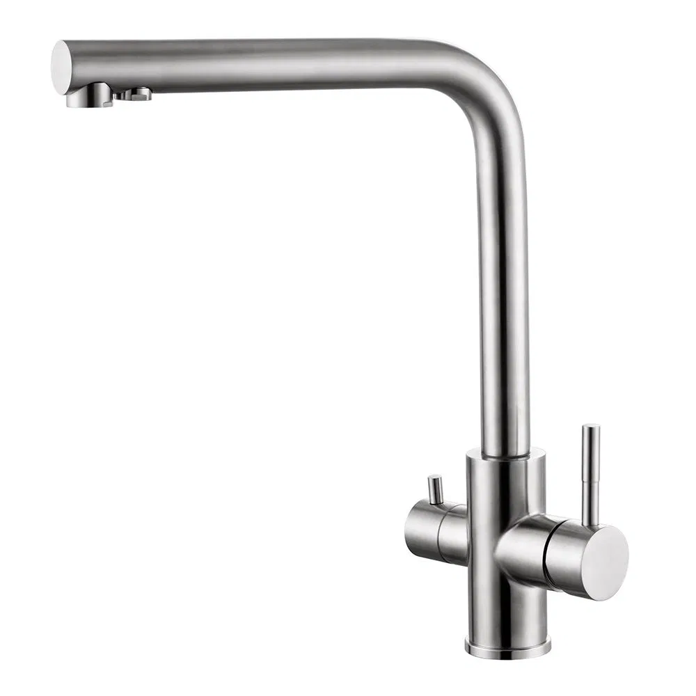 Made in China Single Hole Deck Mounted Brushed Nickel Finish Stainless Steel Hot Cold Water Tap Kitchen Sink Mixer Faucet