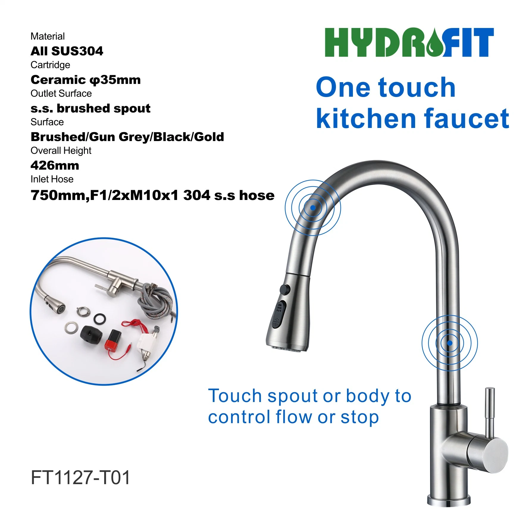 Stainless Steel Touchless Automatic Touch Control Pull out Down Kitchen Faucet Sensor Faucet (FT1127-T01)