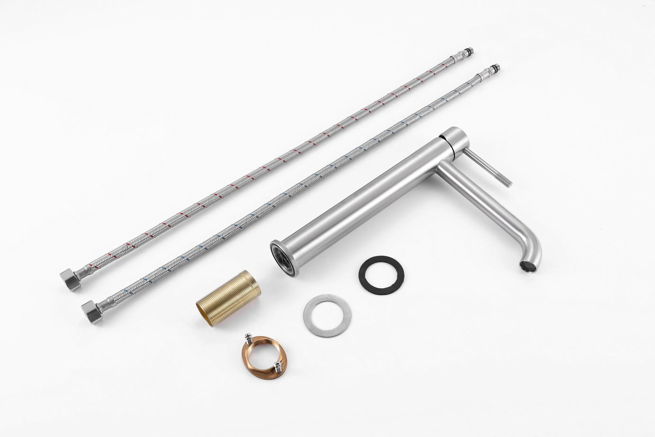 Tall Pillar Brushed Stainless Steel Basin Water Mixer Bath Room Mixer Kitchen Sink Mixer in Chrome Deck Mounted Mixer