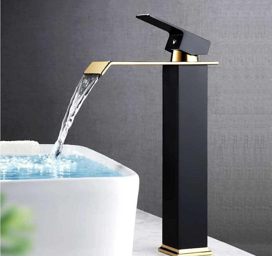 High Quality Matte Black Plated Brass Bathroom Mixer Tap Waterfall Basin Faucet