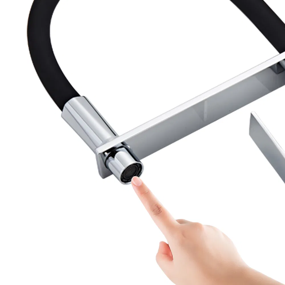 Chrome with Black Matte Pull Down Square Brass Kitchen Mixer Sink Faucet