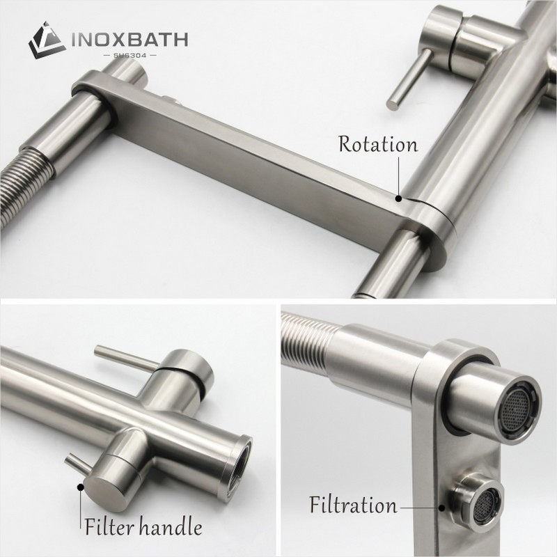 Premium 304 Stainless Steel Kitchen Mixer Faucet with Elegant Bridge Spout