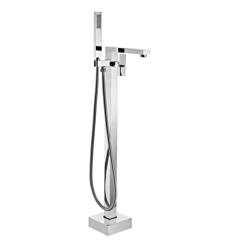 Floor Standing Freestanding Bath Tub Faucet with Brass Handset