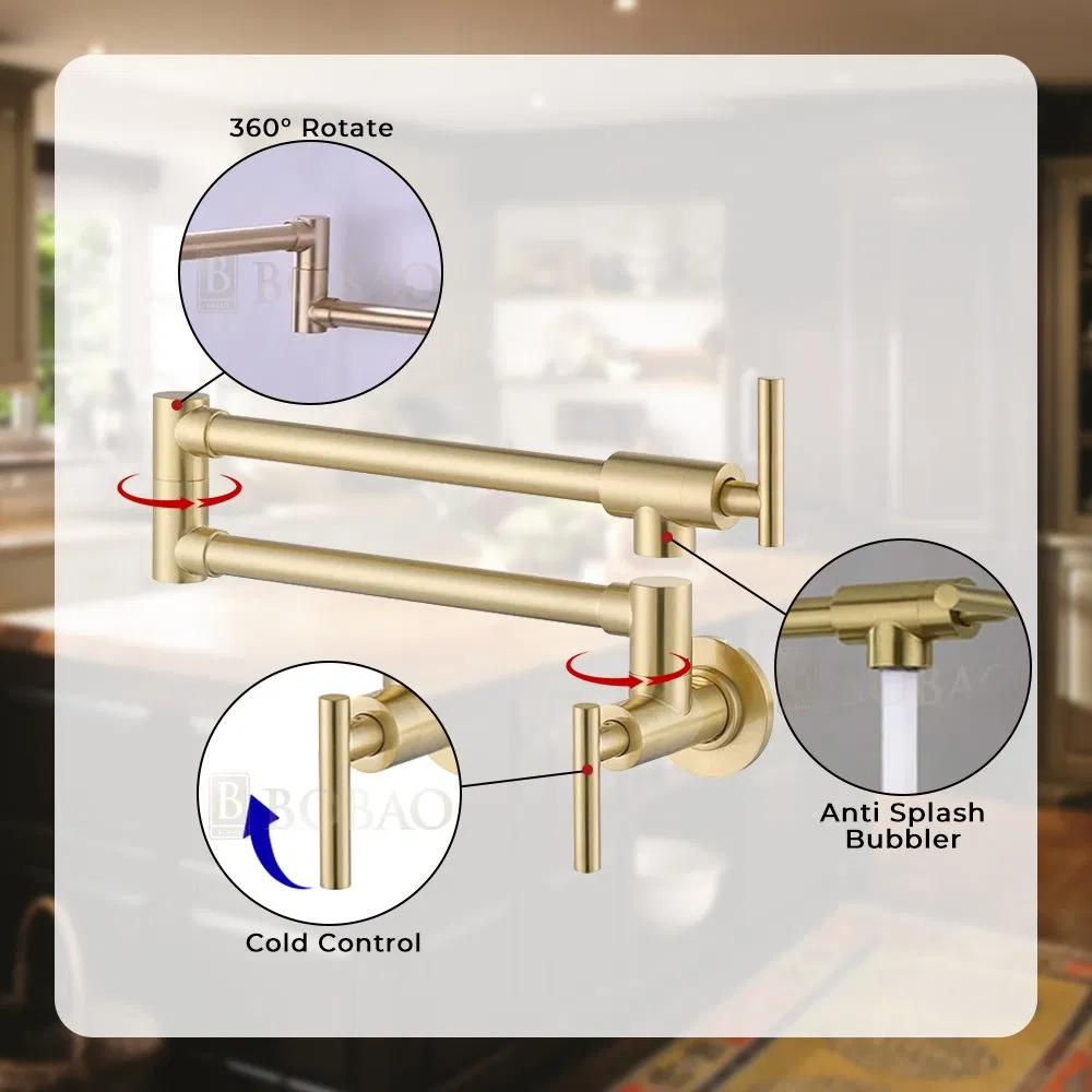 Single Cold Brass Kitchen Sink Taps Faucet Pot Filler Folding Kitchen Faucet