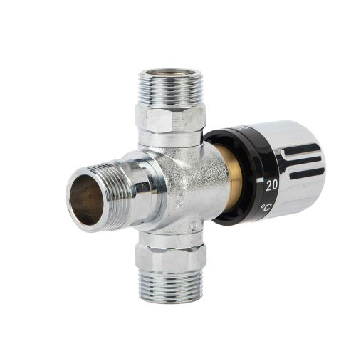 Thermostatic Temperature Control Valve Hot Cold Water Shower Mixer Electroplated Copper Mixing Valve for Solar Heating System Water Pipe Bathroom Kitchen