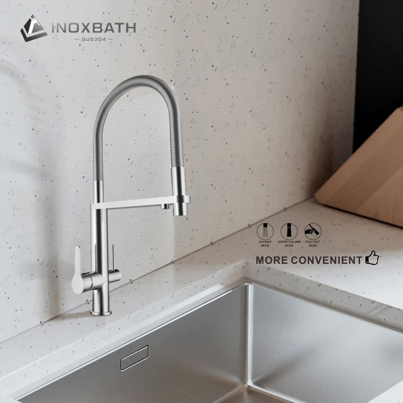 Premium 304 Stainless Steel Kitchen Mixer Faucet with Elegant Bridge Spout