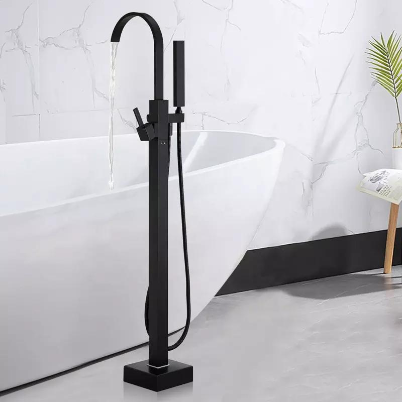 Freestanding Bathtub Shower Faucets Gold Floor Tub Standing Bath Showers Bathroom Water Taps Shower Mixer Tap Bathtub Faucet Set