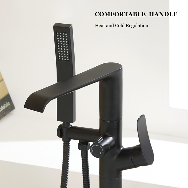 Sanipro Luxury Waterfall Bath Tub Faucets Floor Stand Freestanding Bathtub Filler Mixer Taps Brass Bathroom Shower Faucet Set