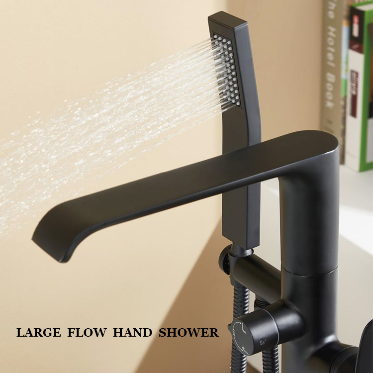 Sanipro Luxury Waterfall Bath Tub Faucets Floor Stand Freestanding Bathtub Filler Mixer Taps Brass Bathroom Shower Faucet Set