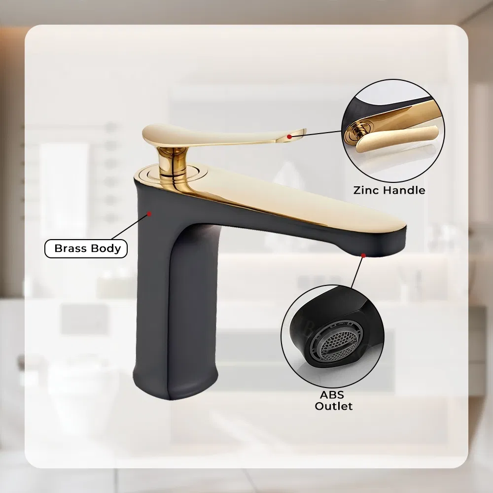 Matte Black+Gold Hot Cold Basin Faucet