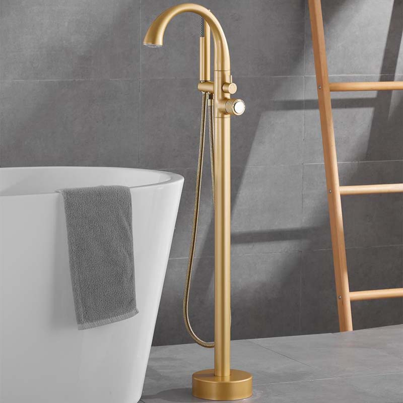Modern Black Brass Bathroom Single Lever Bath Faucet with Hand Shower Freestanding Bathtub Shower Tap