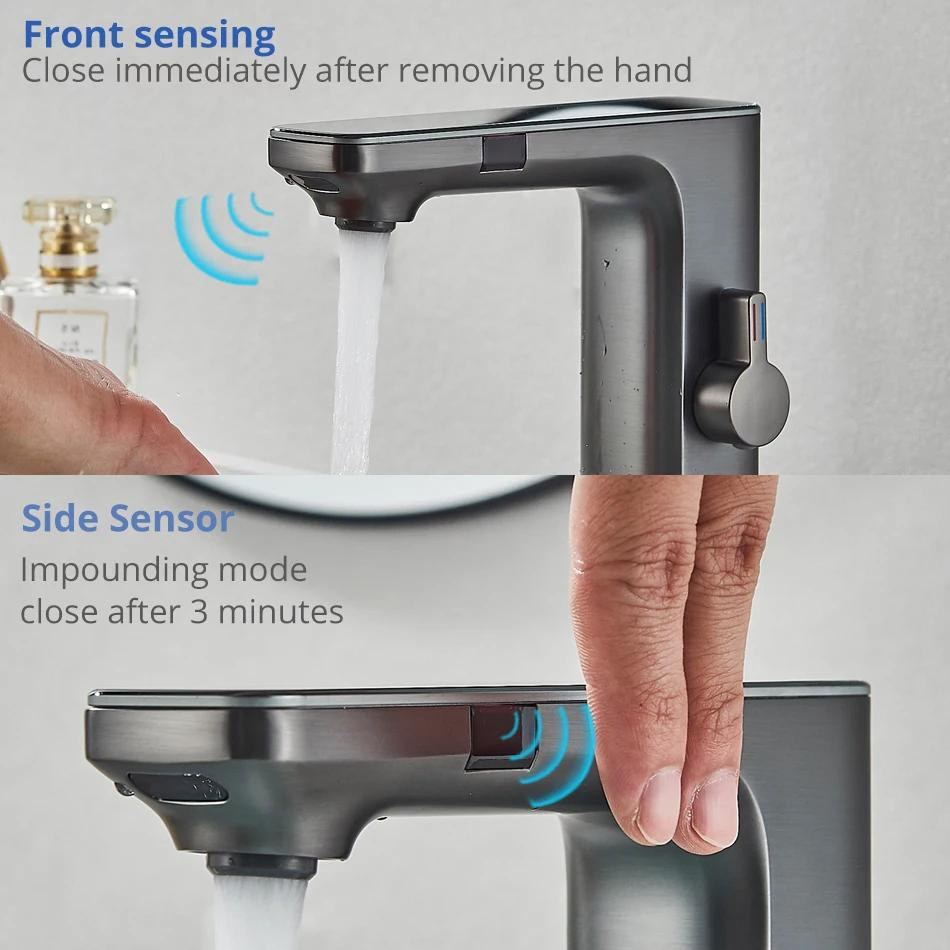 Uythner Smart LCD Sensor Basin Faucet Digital Display Screen Hot Cold Water Mixer Tap Vanity Touchless Faucet for Bathroom Basin