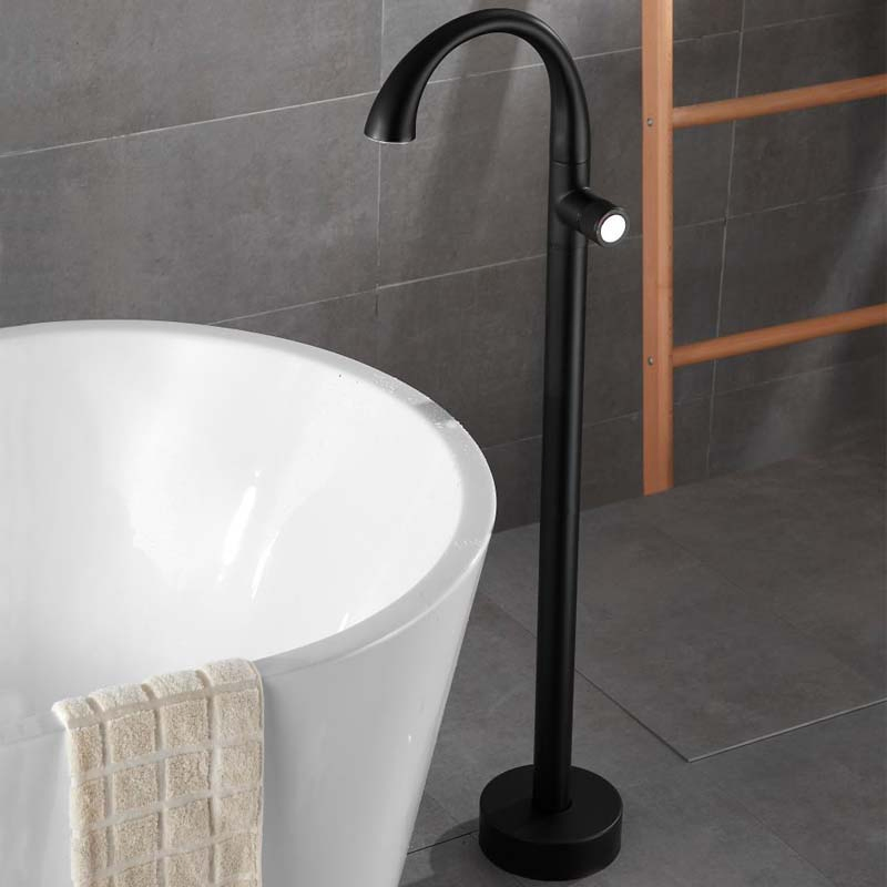 Modern Black Brass Bathroom Single Lever Bath Faucet with Hand Shower Freestanding Bathtub Shower Tap