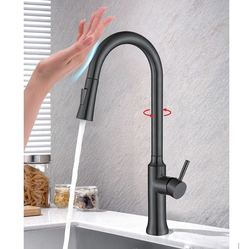 Infrared Sensor Kitchen Faucet Water Tap Mixer Stainless Steel Kitchen Sink Tap with Pull-out Spray Head