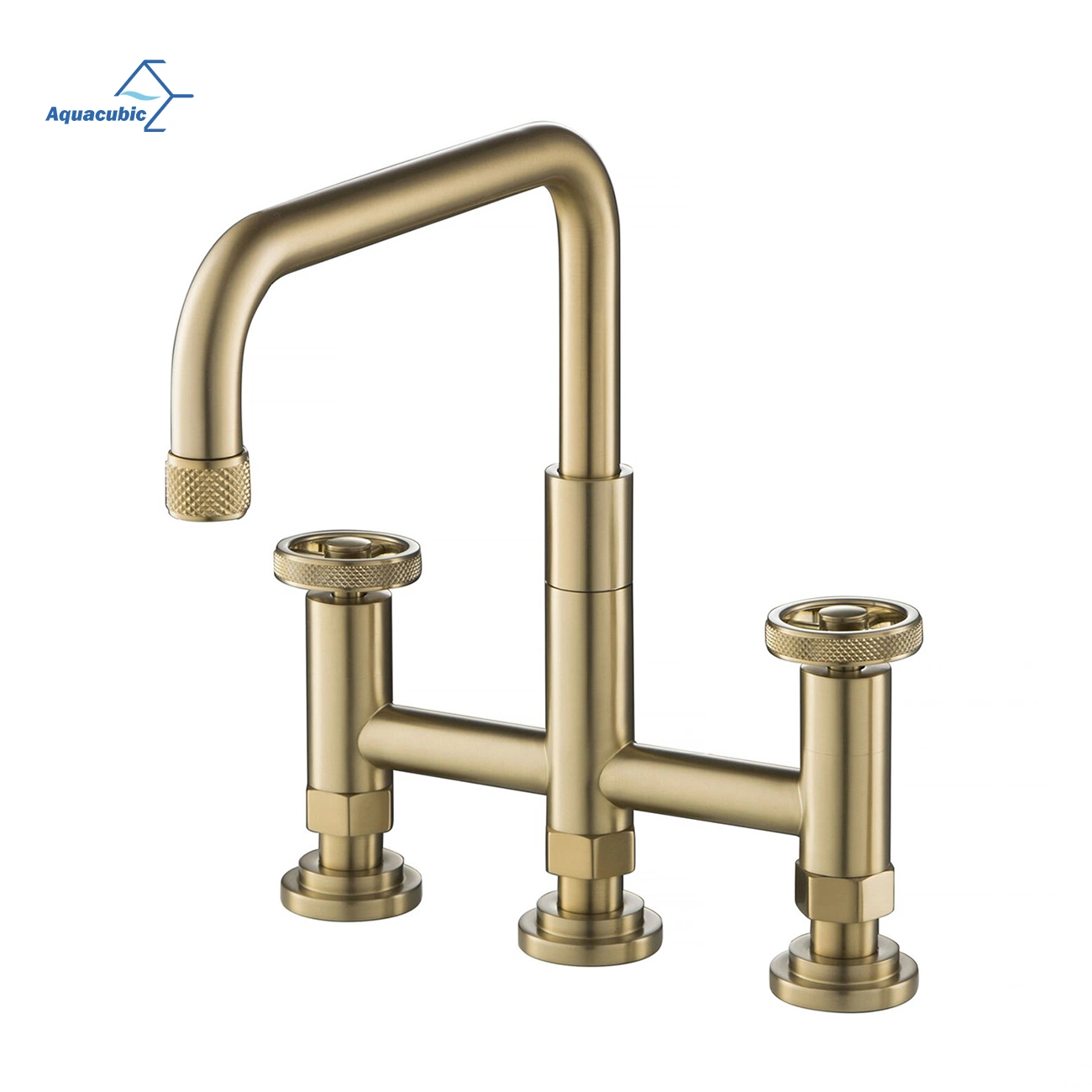 Traditional Bridge Kitchen Tap with Swivel Spout Round Handle Faucet Brushed Gold Bridge Kitchen Faucet