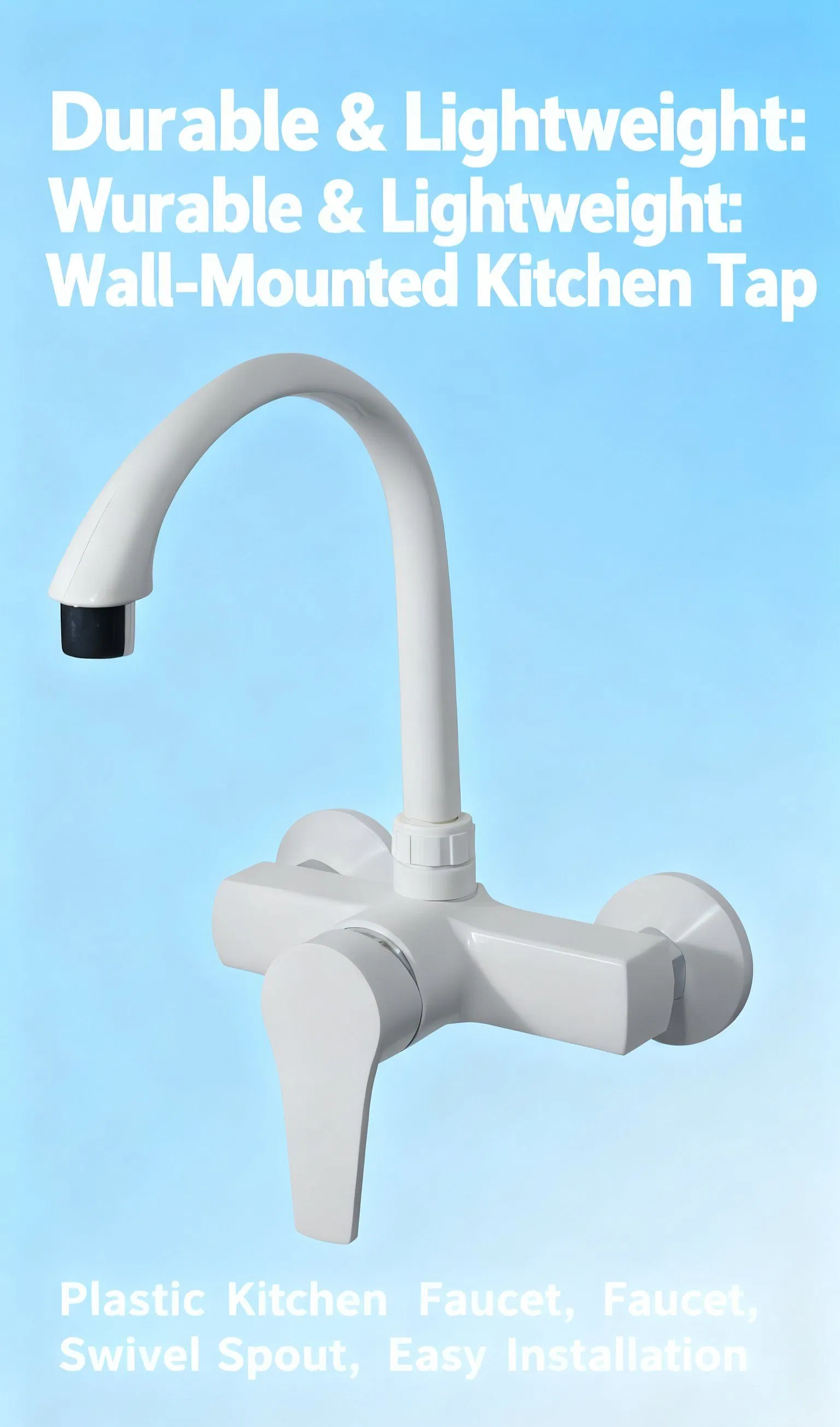 Durable Plastic Wall-Mounted Kitchen Faucet with Single Lever Control