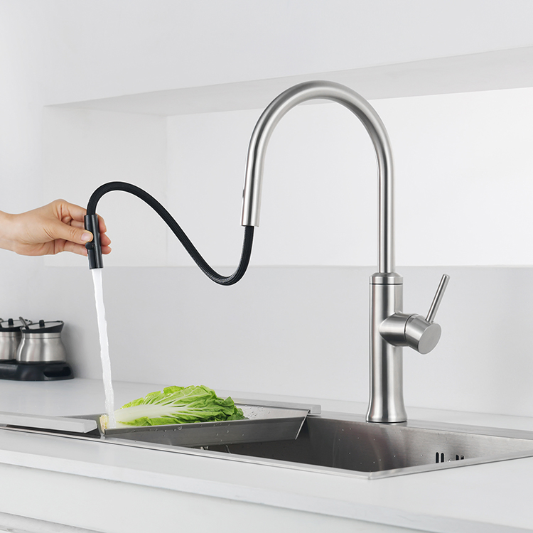 Sanipro Rotatable SUS304 Hot Cold Water Mixer Faucets Brushed Nickel Stainless Steel Pull out Tap for Kitchen Sink