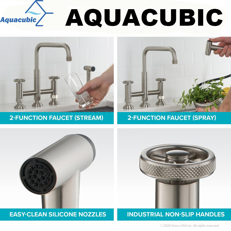 Aquacubic Cupc Brushed Nickel Bronze High Arc Bridge Kitchen Faucet with Side Spray Kitchen Faucet