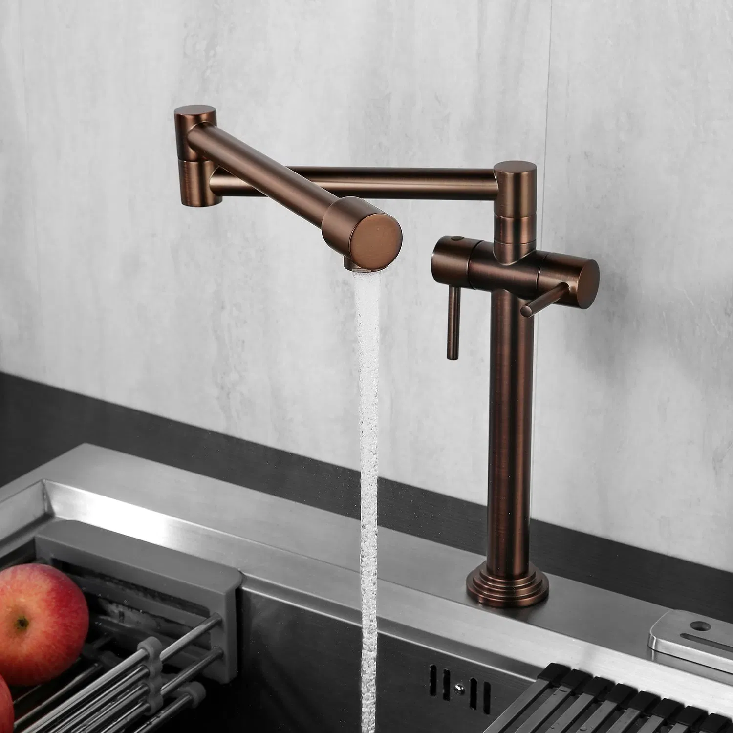Commercial Dual Handle One Hole Articulating Pot Filler Brown Antique Deck Mounted Kitchen Sink Faucet