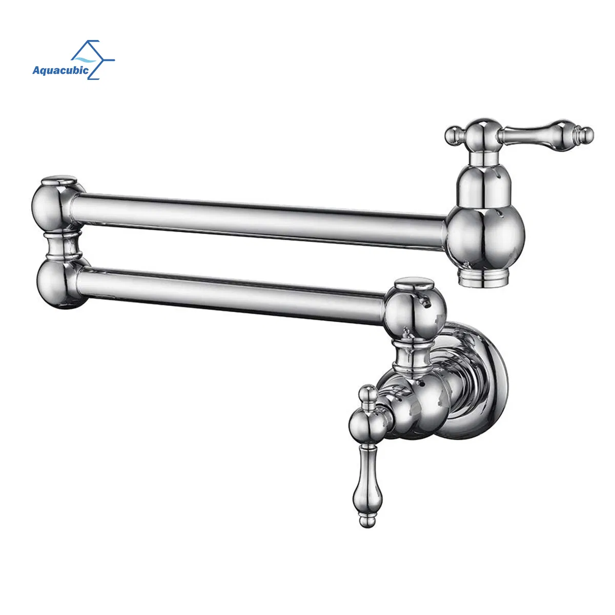 Aquacubic Cupc Certified Solid Brass Pot Filler Faucet Wall Mount Pot Filler Chrome Finish Folding Kitchen Faucet