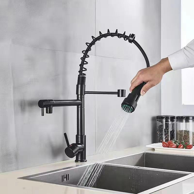 Stainless Steel Silver/Matte Black/Golden Faucet Kitchen 360 Rotation Spring Faucet Multi-Function Pull out Faucet