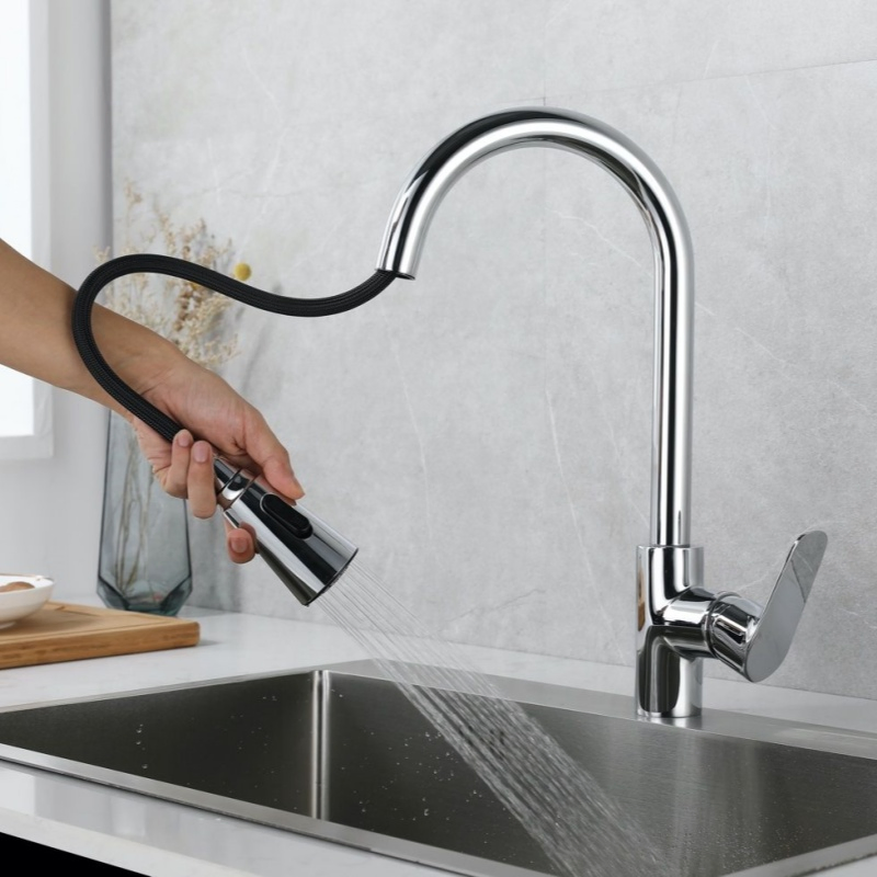 2026 New Design Kitchen Sink Mixer Tap Black Kitchen Faucet with Pull out Spout Sample Customization