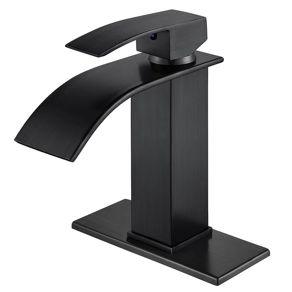 Deck Mounted Black Hot Cold Water Washroom Lavatory Bathroom Basin Mixer