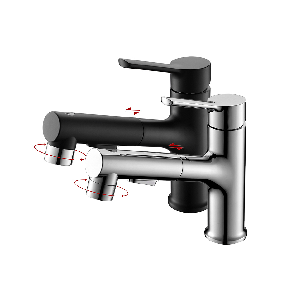 Matte Black Utility Sink Faucets with 1 or 3 Hole Deck Mount Bathroom Faucet with Pull out Sprayer