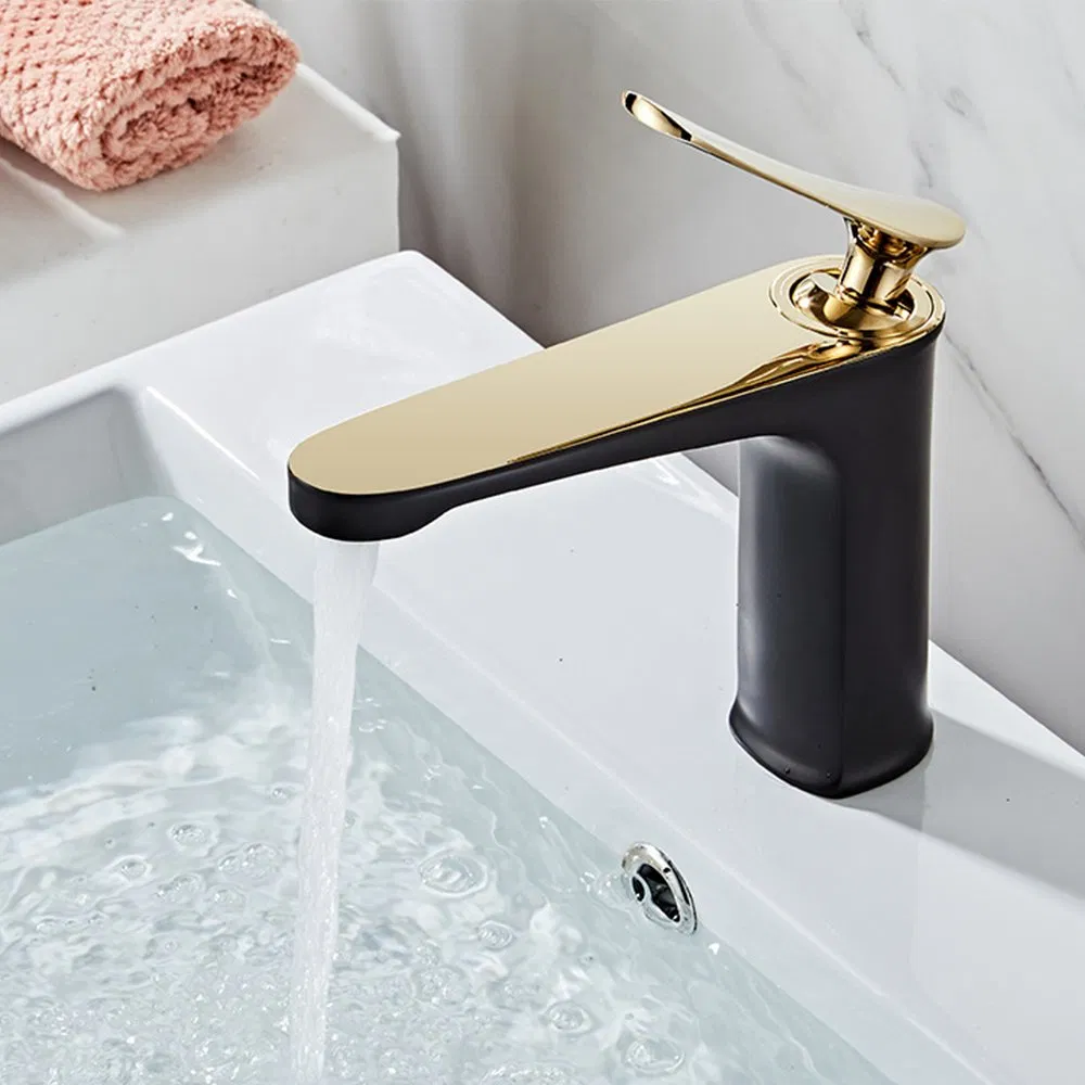 Matte Black+Gold Hot Cold Basin Faucet