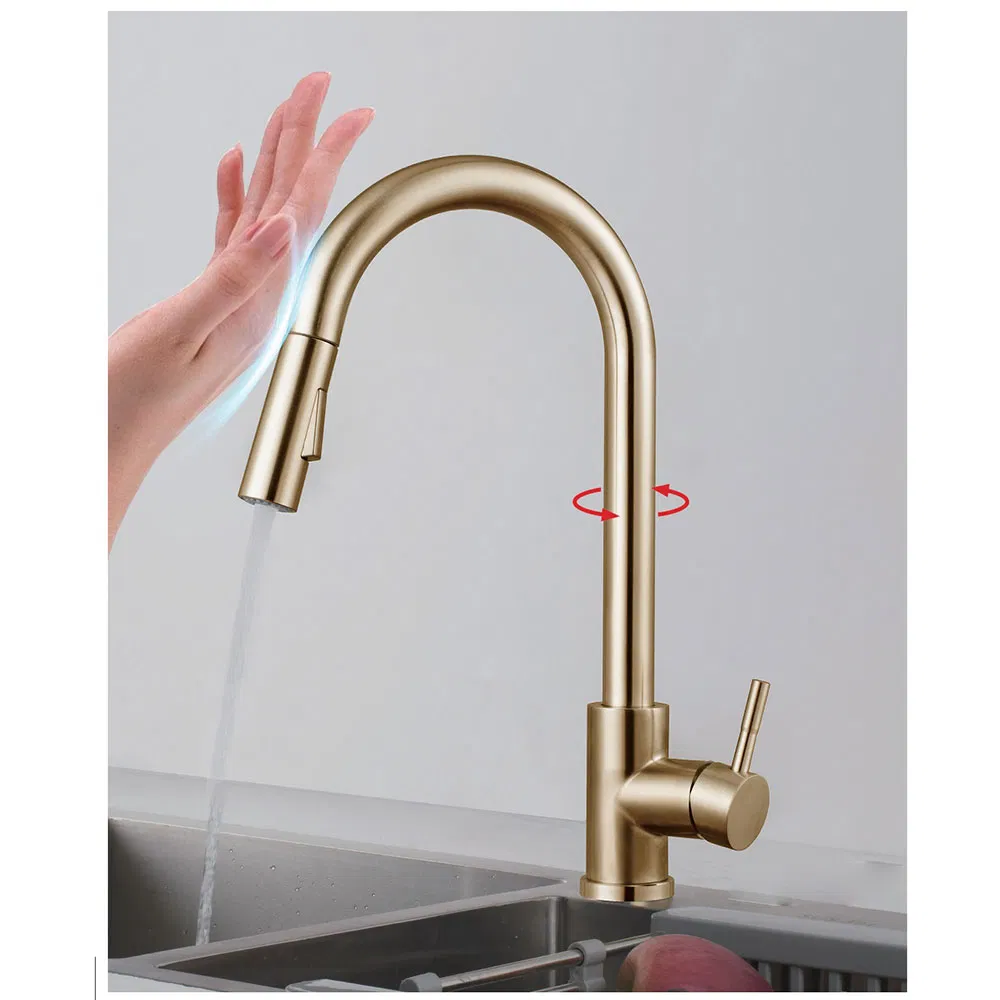 Infrared Sensor Kitchen Faucet Water Tap Mixer Stainless Steel Kitchen Sink Tap with Pull-out Spray Head