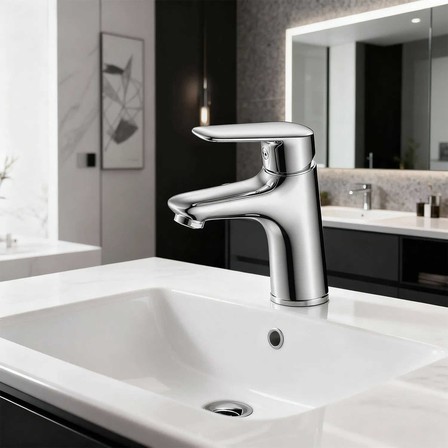 Hotel Apartment Brushed Nickel Wash Taps Modern Stainless Steel Hot Cold Water Basin Faucet Deck Mounted Bathroom Mixer Tap