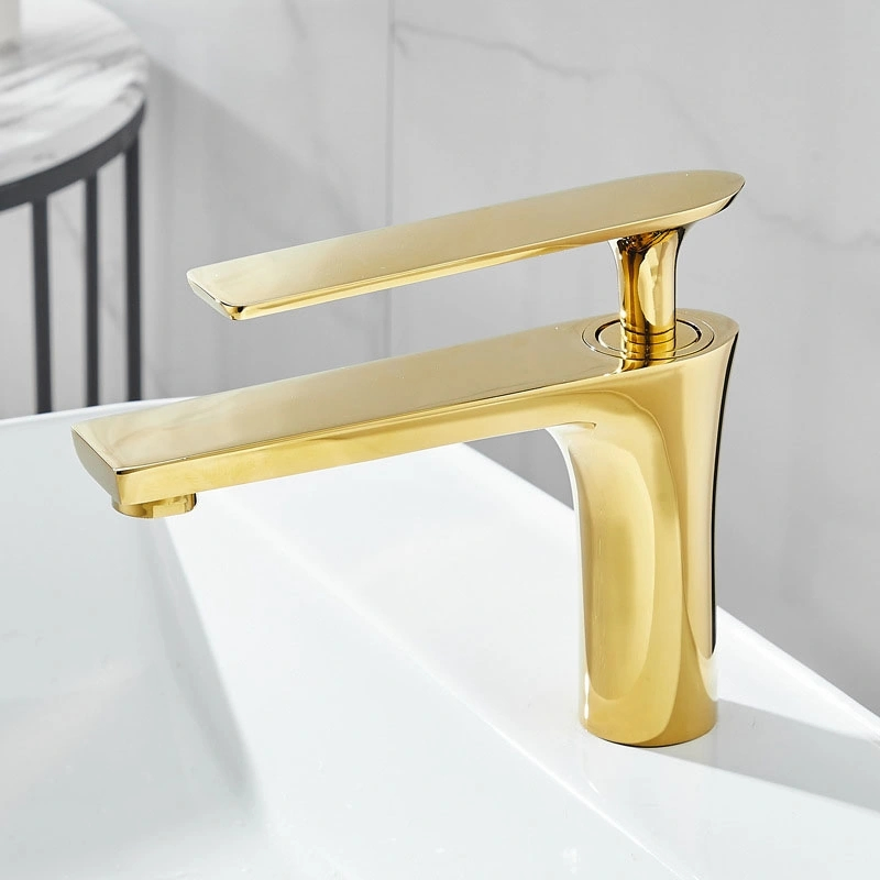 Single Hole Washroom Deck Mounted Hot and Cold Wash Basin Golden Mixer