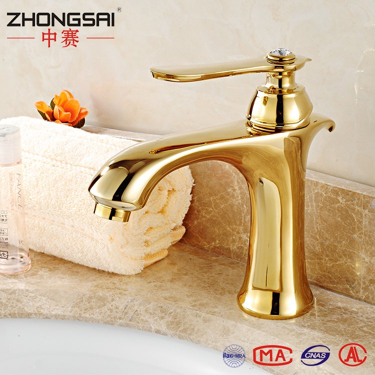 Single Level Gold Plated Deck Mounted Basin Mixer