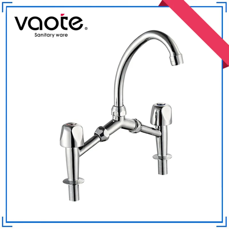 Zinc Body Bridge Style Double Handle Kitchen Sink Faucet