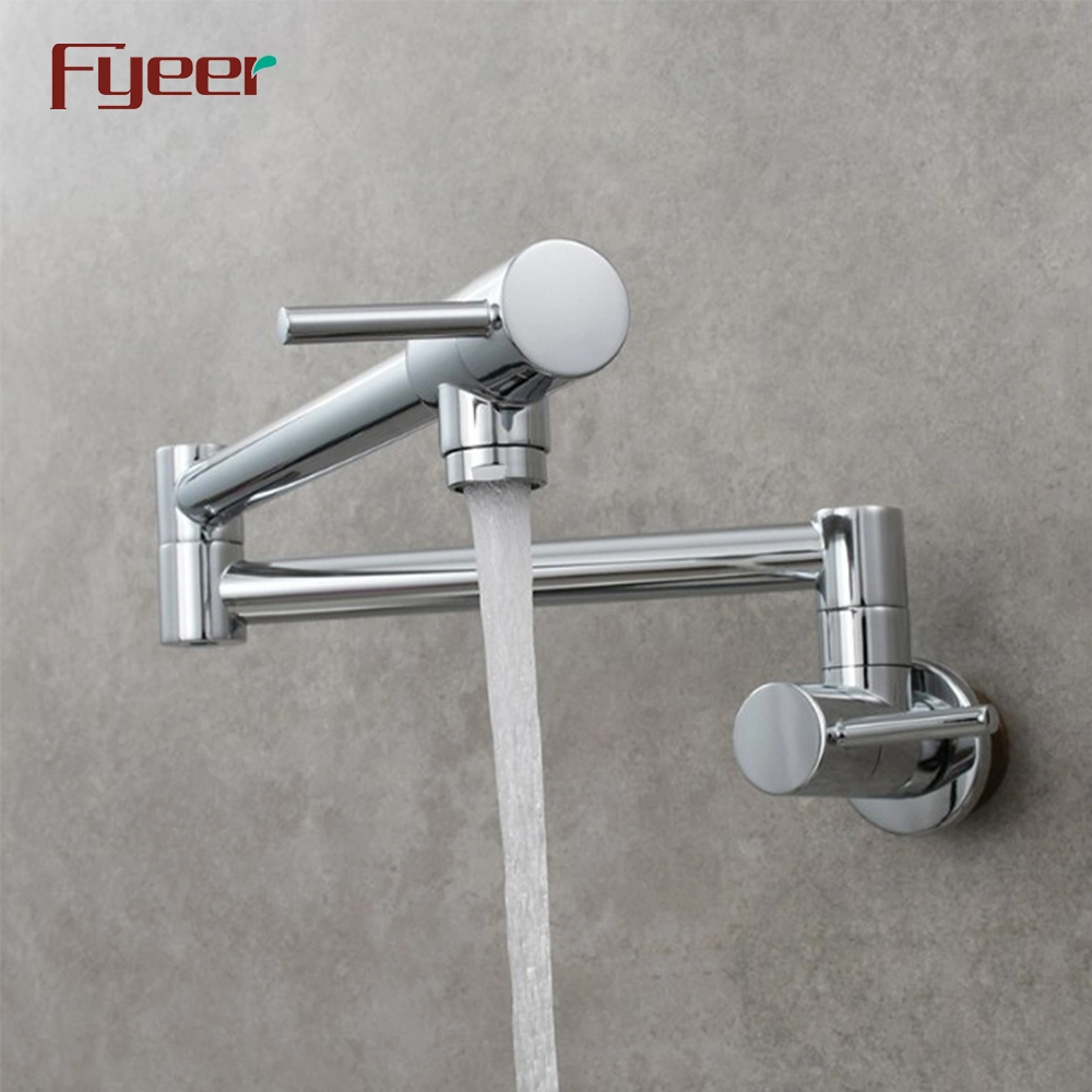 Fyeer Folding Stretchable Wall Mounted Kitchen Pot Filler Faucet with Double Joint Swing Arm