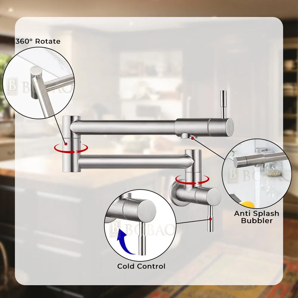 New Arrival Stainless Steel Wall Mounted Folding Pot Filler Kitchen Faucet