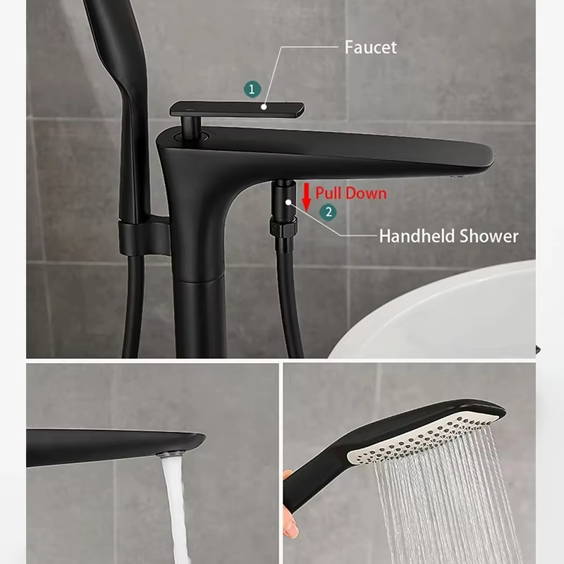 Brass Bathroom Bathtub Faucet with Manual Shower Freestanding Bathtub Faucet