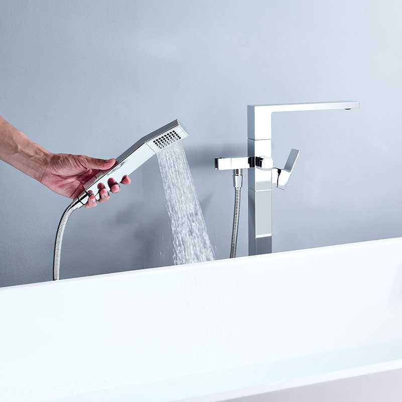 Brass Freestanding Floor Mount Bathroom Bathtub Faucet with Hand Shower