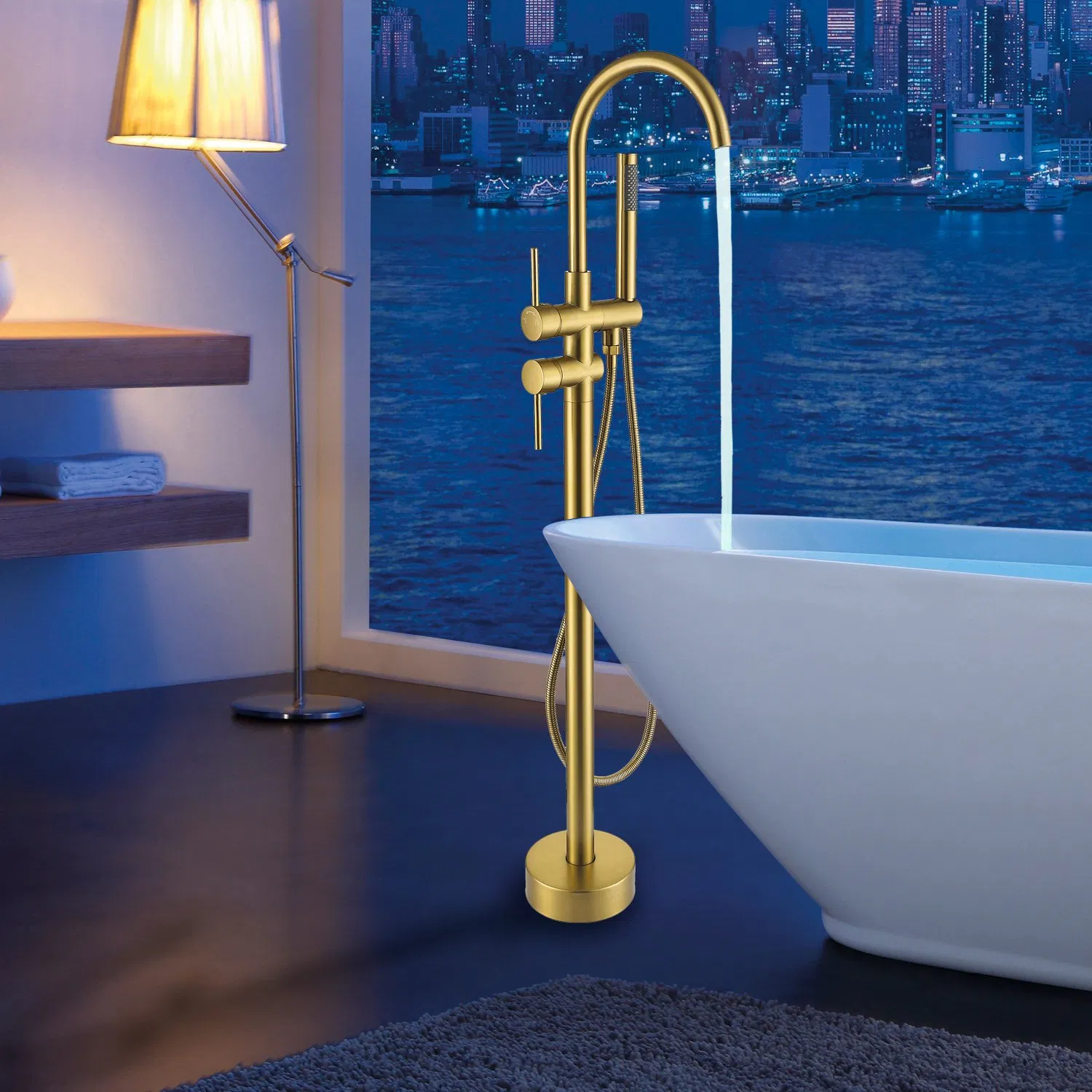 Modern Freestanding Matte Black Modern Bathroom Bathtub Two Functions Standard Luxury Floor Mounted Mixer Faucet with Handheld Shower