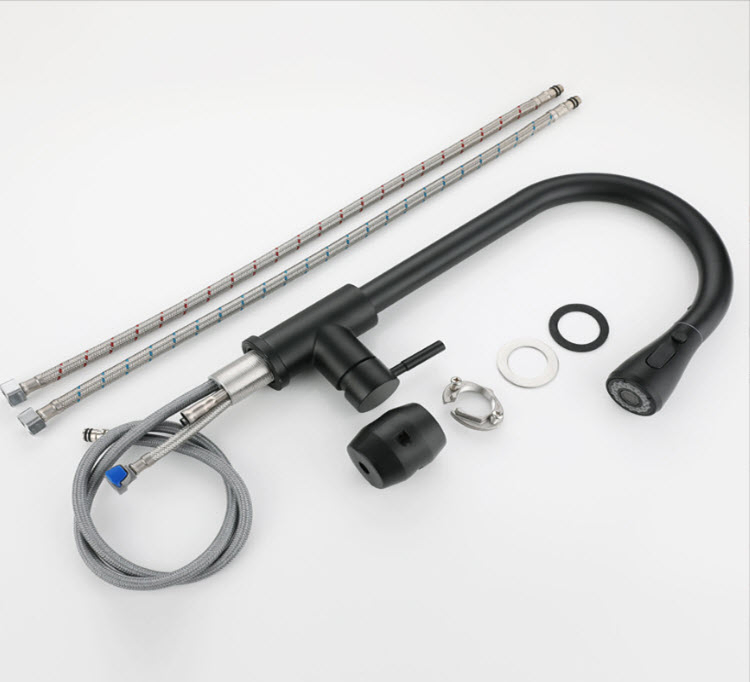 304 Stainless Steel Pull out Kitchen Faucet Luxury with Water Stop Button Mixer Faucet Black Matte