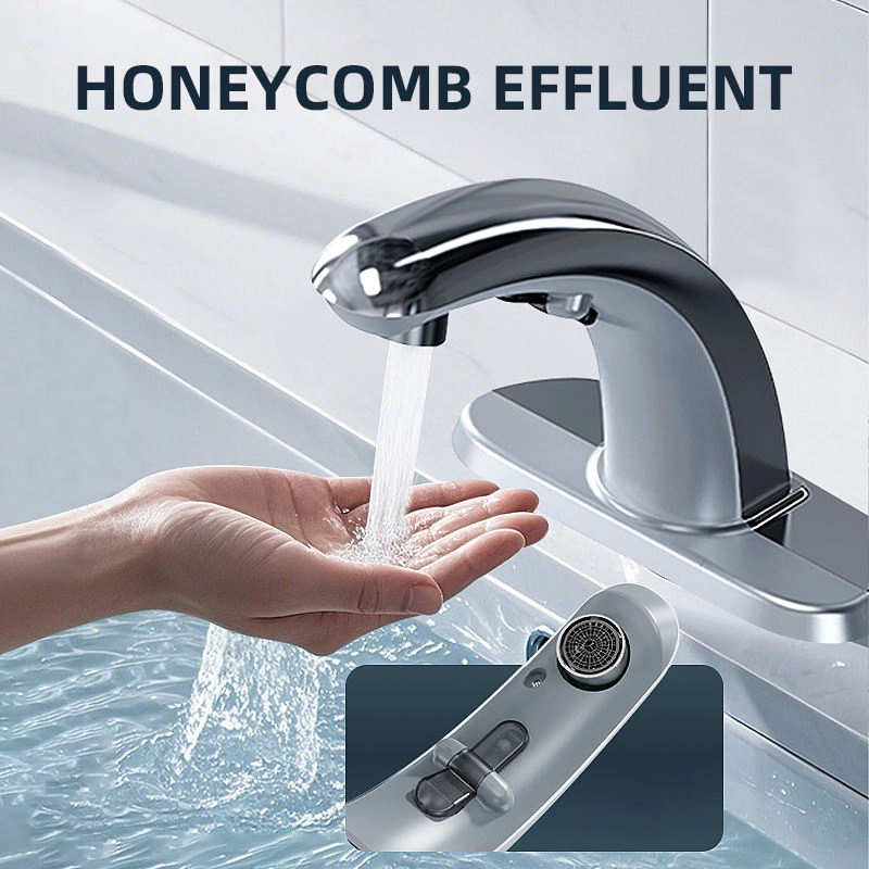 Touchless Sensor Sink Faucet Brass Inlet Automatic Tap with Brass Inlet Hole Cover Plate Chrome Finish for Bathroom