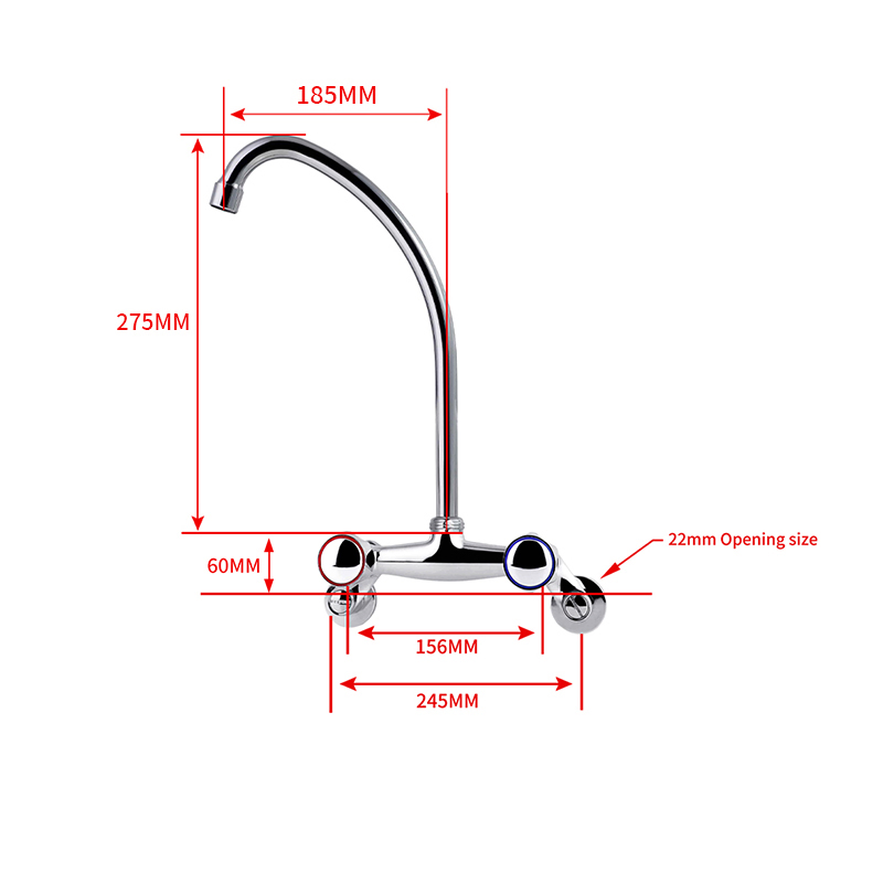 Plumbing Bridge Brass 8-Inch Set Two-Hole Wall-Mounted Kitchen/Lavatory/Bathroom Spout Pot Filler Faucet with Blade Handles