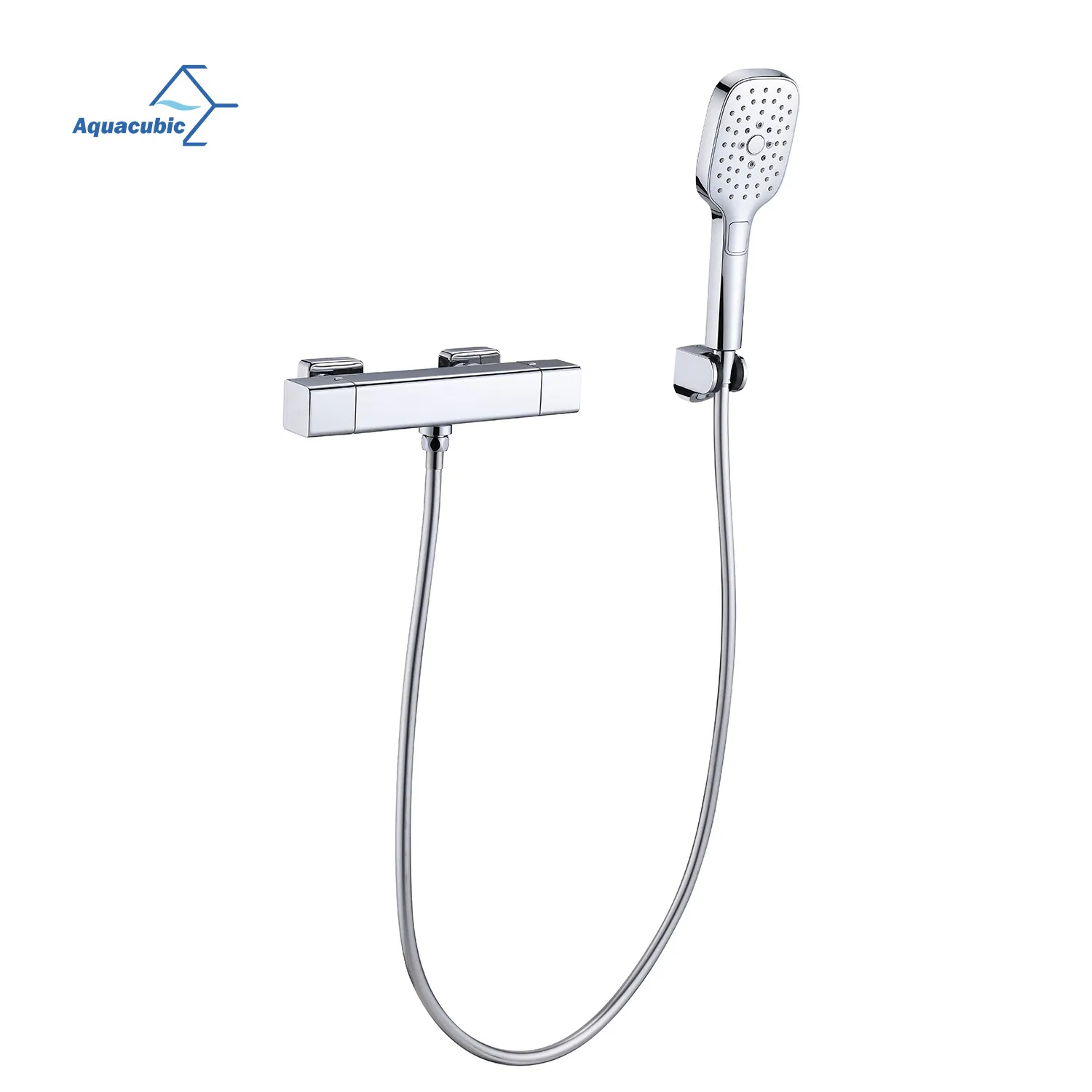 Bathroom Luxury Brass Chromed 2-Handle Wall Mount Thermostatic Shower Valve Trim Constant Temperature Water Mixer