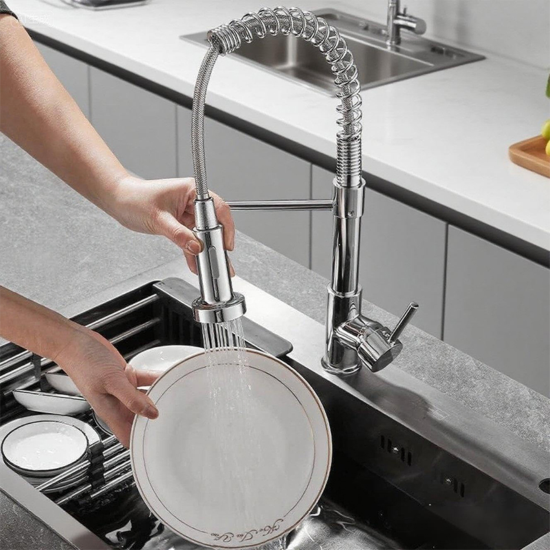 Brushed Nickel 1 Handle Pull out Spring Stainless Steel Garden Water Osmosis Smart Bathroom Basin Waterfall Bathroom Sink Faucet for Bathroom