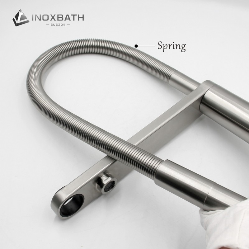 Elegant 304 Stainless Steel Bridge Kitchen Faucet with Waterfall Design